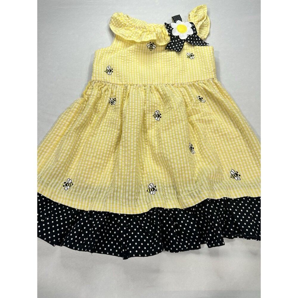 Counting Daisies Girls Size 5 Honey Bee Gingham Sundress, Ruffle Hem